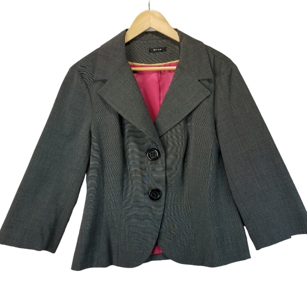 Neva Blazer Womens 12 Double Breasted Double Button Front Gray Tweed Jacket